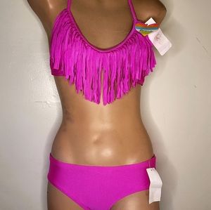 NWT SMALL RAISINS 2 PIECE SWIM WEAR TOP PADDED REMOVALBLE PADS HOT PINK SWIMSUIT